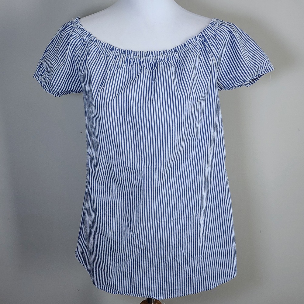 Ripe Maternity Top Womens Medium Blue White Striped Off Shoulder Preppy Cottage